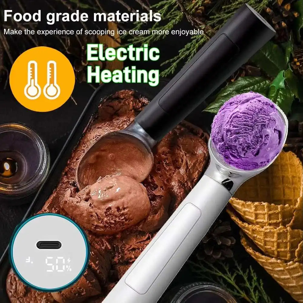 Electric Heated Ice Cream Scoop Rechargeable Self Heated Ice Cream Spoon with LED Display Softening Hard Ice Cream Easy to Clean