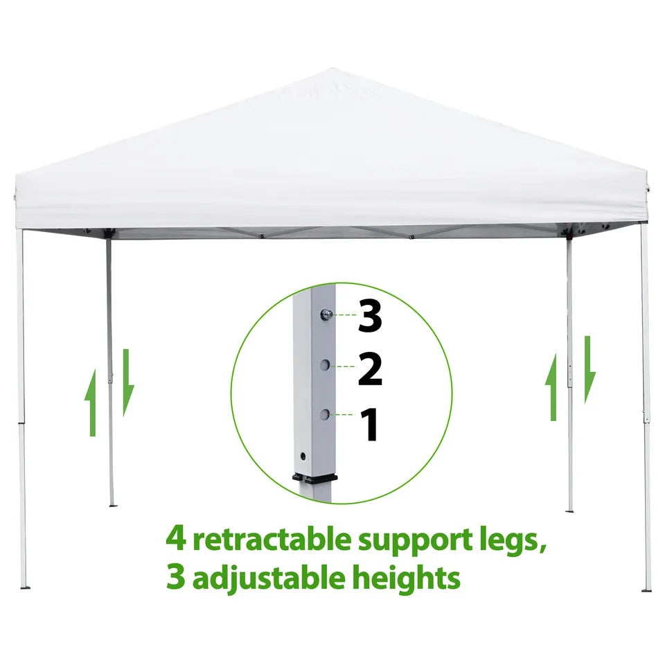 10x10 Pop Up Canopy Tent Adjustable Straight Leg Heights with Wheeled Bag Ropes