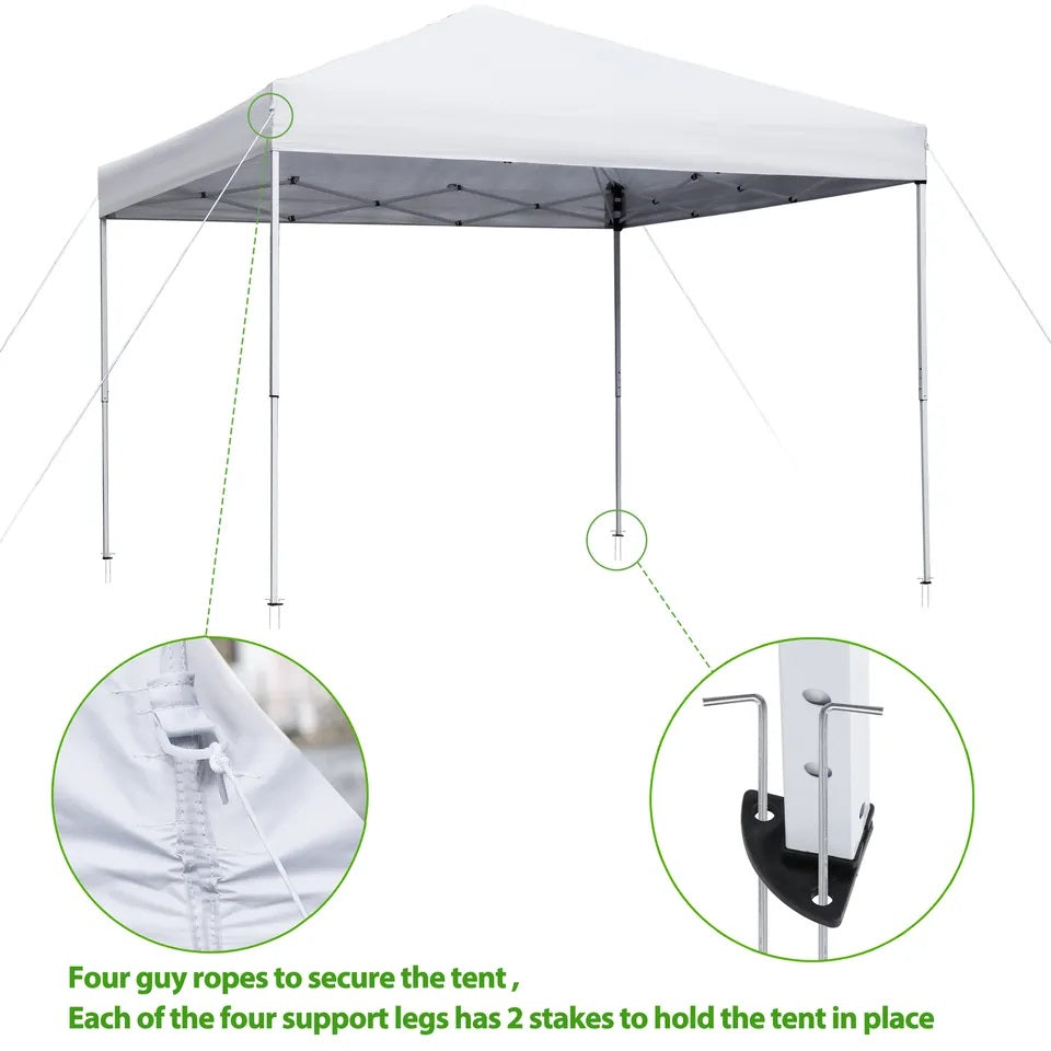 10x10 Pop Up Canopy Tent Adjustable Straight Leg Heights with Wheeled Bag Ropes