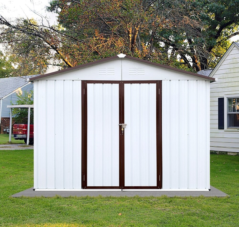 10'x8' Metal Outdoor Shed Organizer with Galvanized Top - White