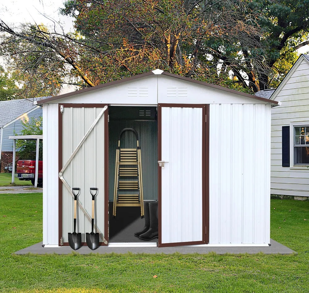 10'x8' Metal Outdoor Shed Organizer with Galvanized Top - White