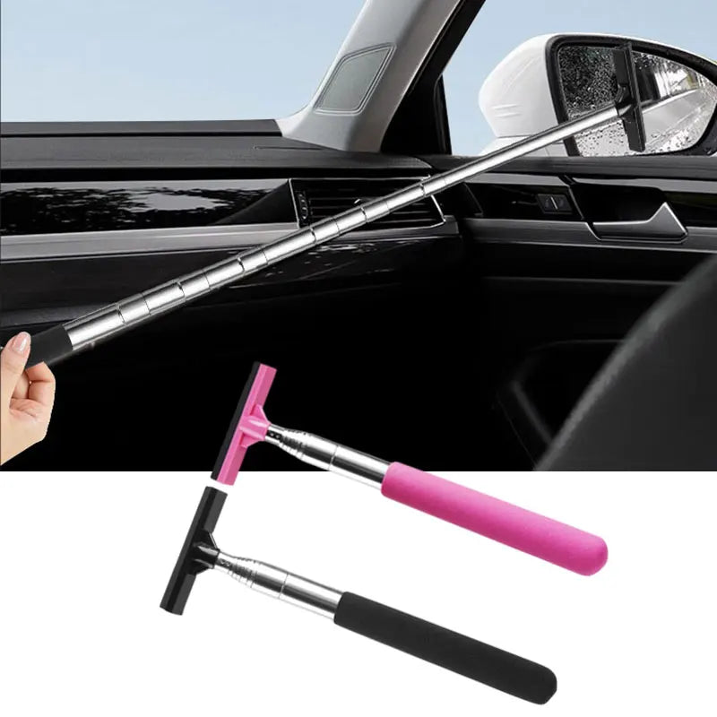 Car Rearview Mirror Wiper Stainless Steel Telescopic 98Cm Retractable Layered Brush Head Auto Mirror Wash Cleaning Brush Wiper