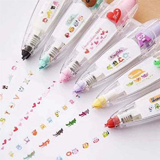 Superior-6Pcs DIY Cute Animals Press Type Decorative Pen Heart, Crocodile, Letters, Owl, Furry Monster, Black Cat
