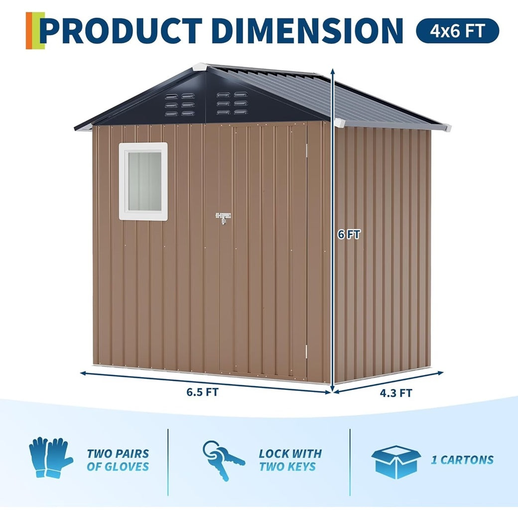 6x4 FT Metal Storage Sheds Outdoor with Window