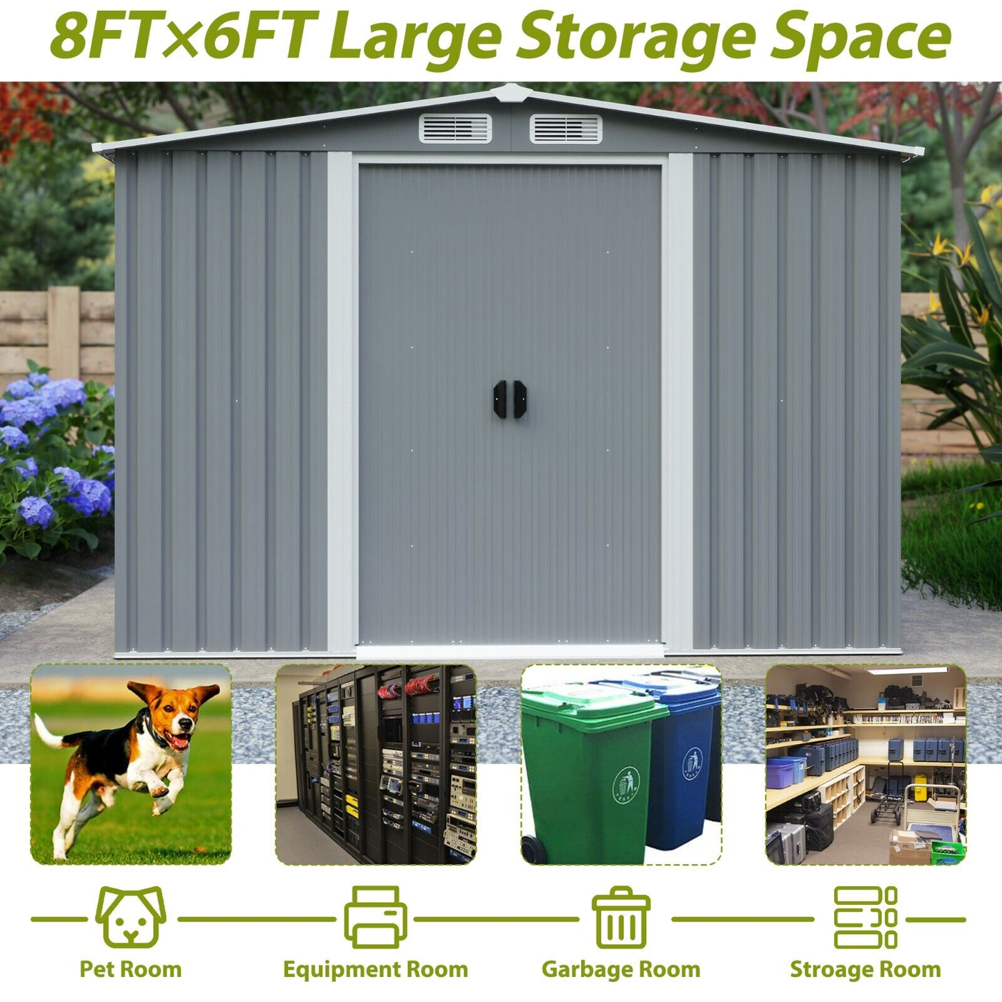 8x6 Outdoor Storage Shed | Tool Storage | Large Metal House Heavy Duty