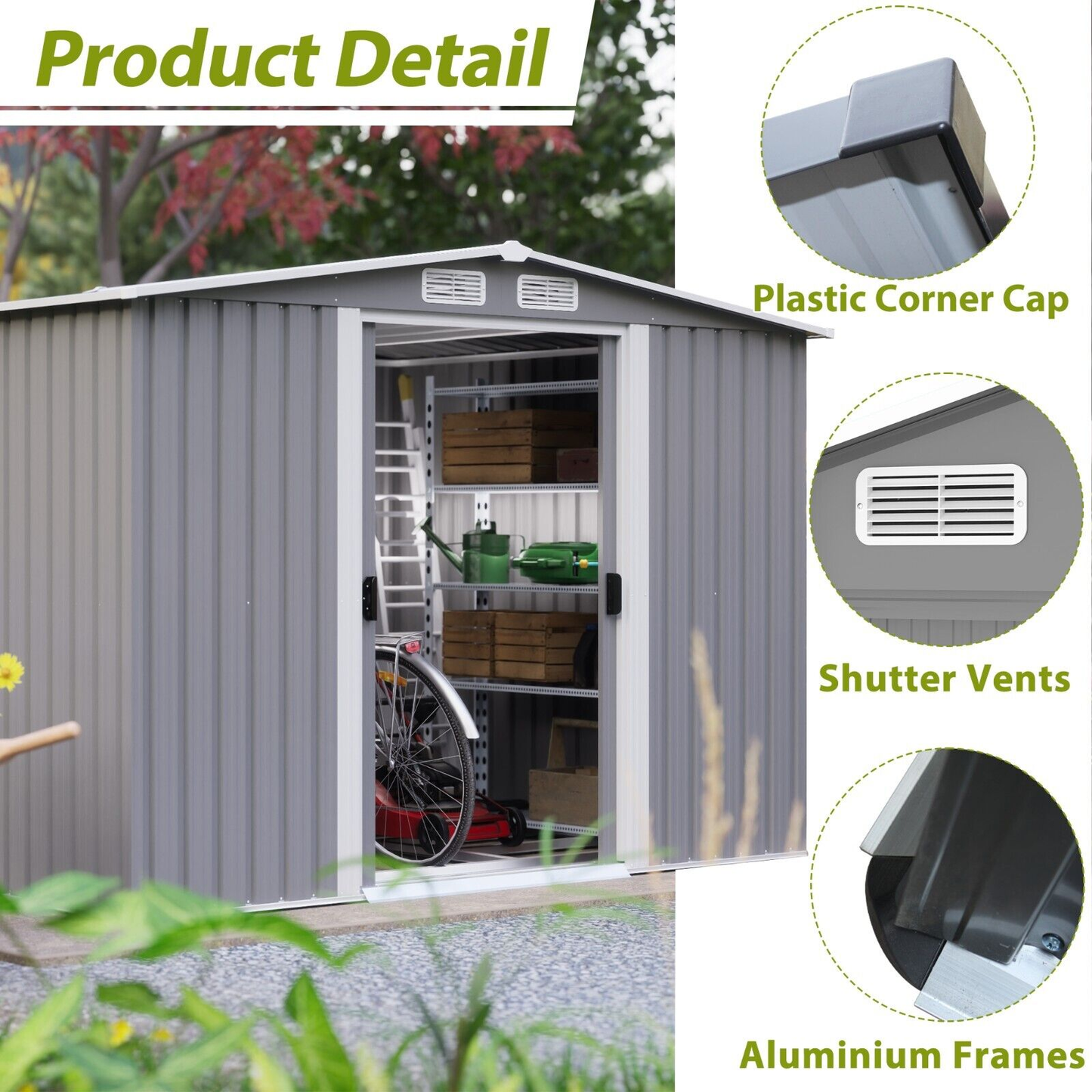 8x6 Outdoor Storage Shed | Tool Storage | Large Metal House Heavy Duty