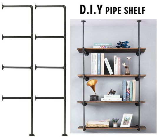 Industrial Iron Pipe Shelf Wall Mount DIY | Open Bookshelf | Hung Bracket Rack