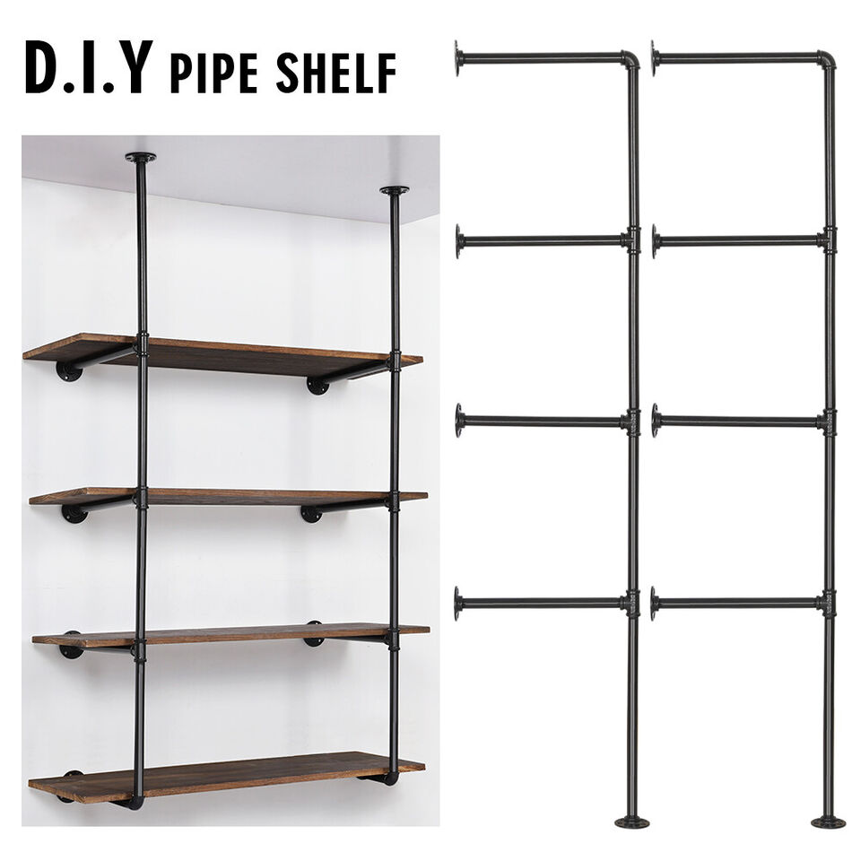 Industrial Iron Pipe Shelf Wall Mount DIY | Open Bookshelf | Hung Bracket Rack