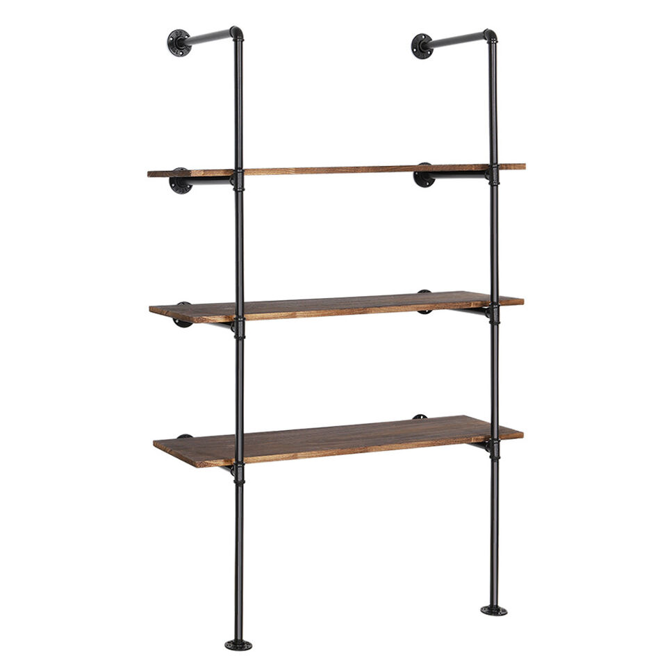 Industrial Iron Pipe Shelf Wall Mount DIY | Open Bookshelf | Hung Bracket Rack