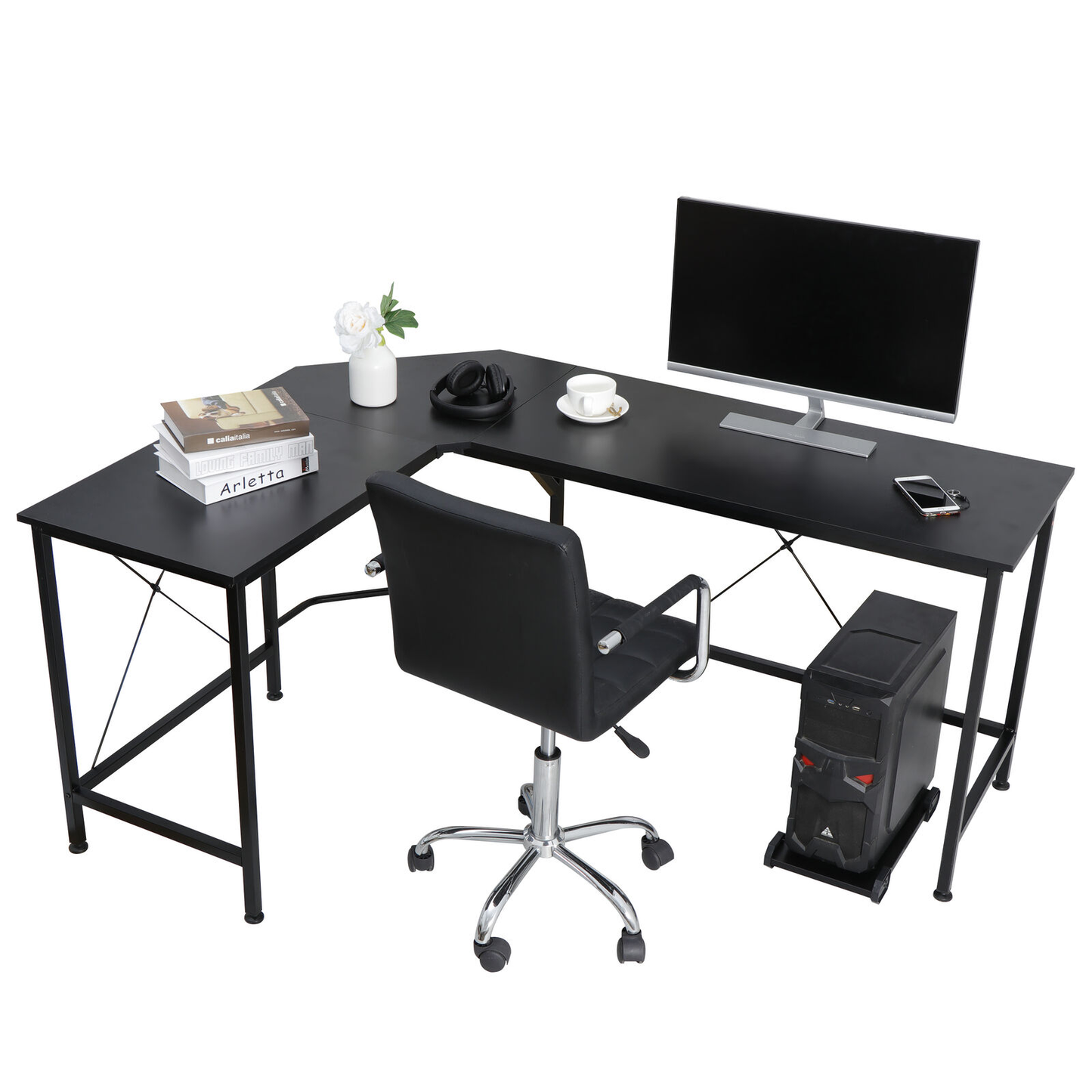 66" L-Shaped Desk | Computer Gaming Laptop Table | Corner Workstation Office Desk