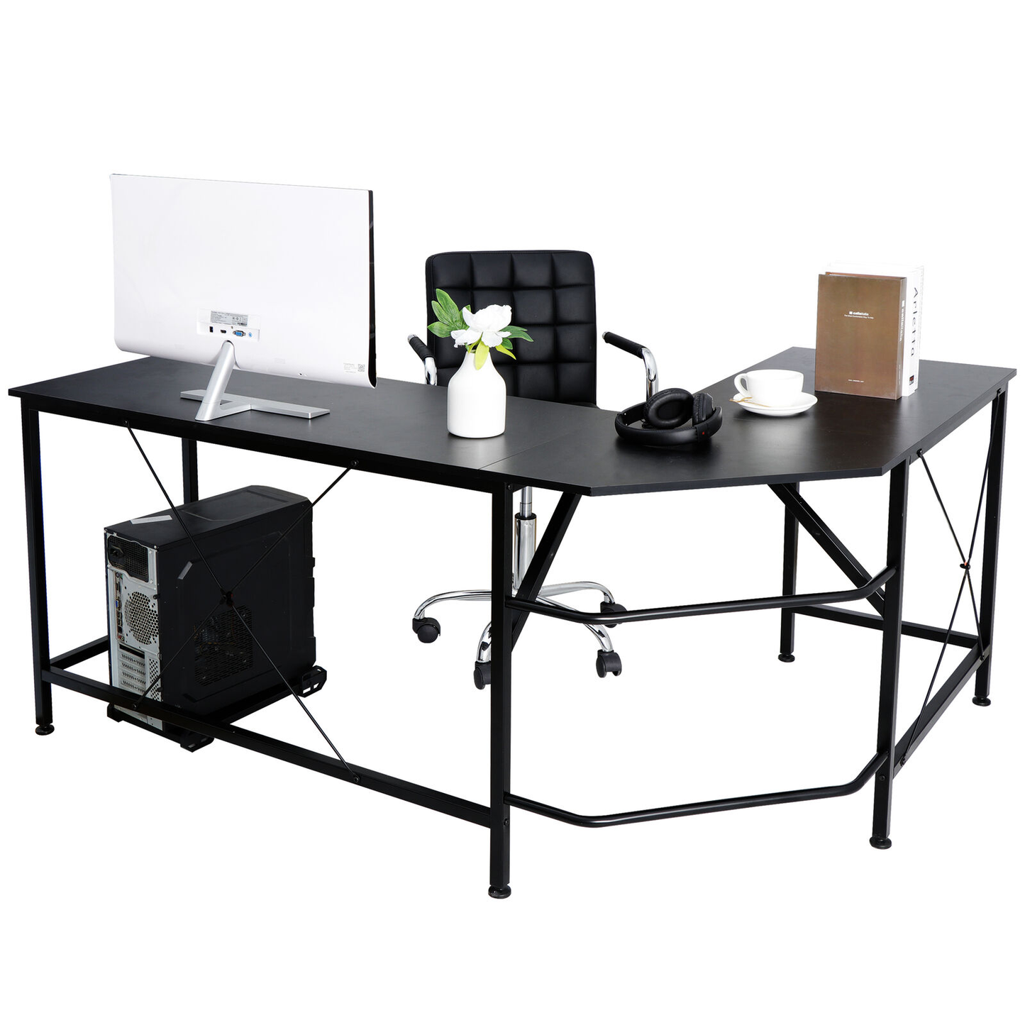 66" L-Shaped Desk | Computer Gaming Laptop Table | Corner Workstation Office Desk