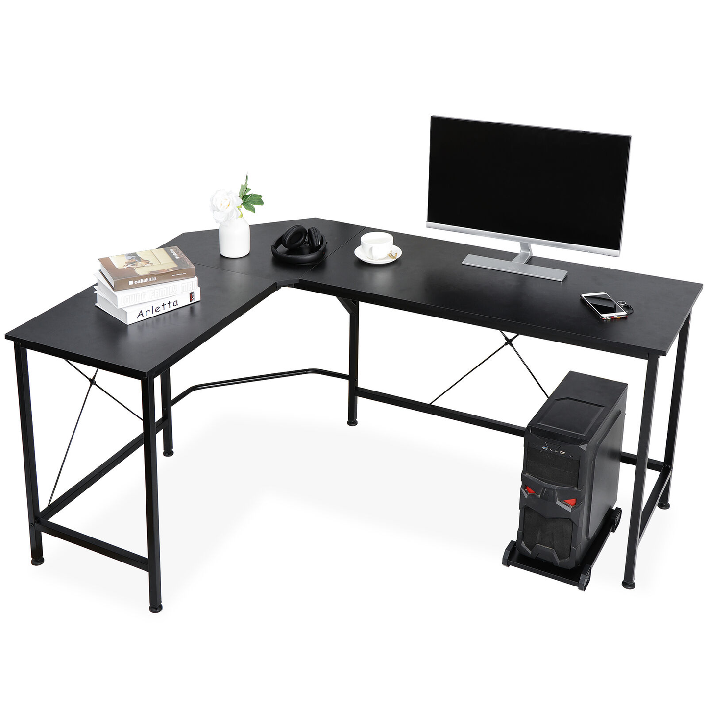 66" L-Shaped Desk | Computer Gaming Laptop Table | Corner Workstation Office Desk