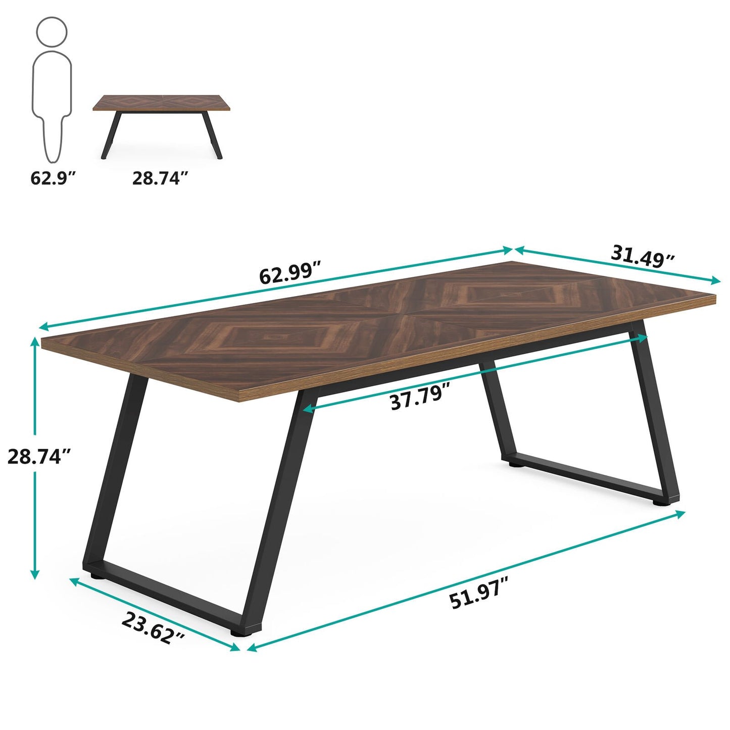 63" Rectangle Executive Office Desk Large Computer Desk Study Writing Table