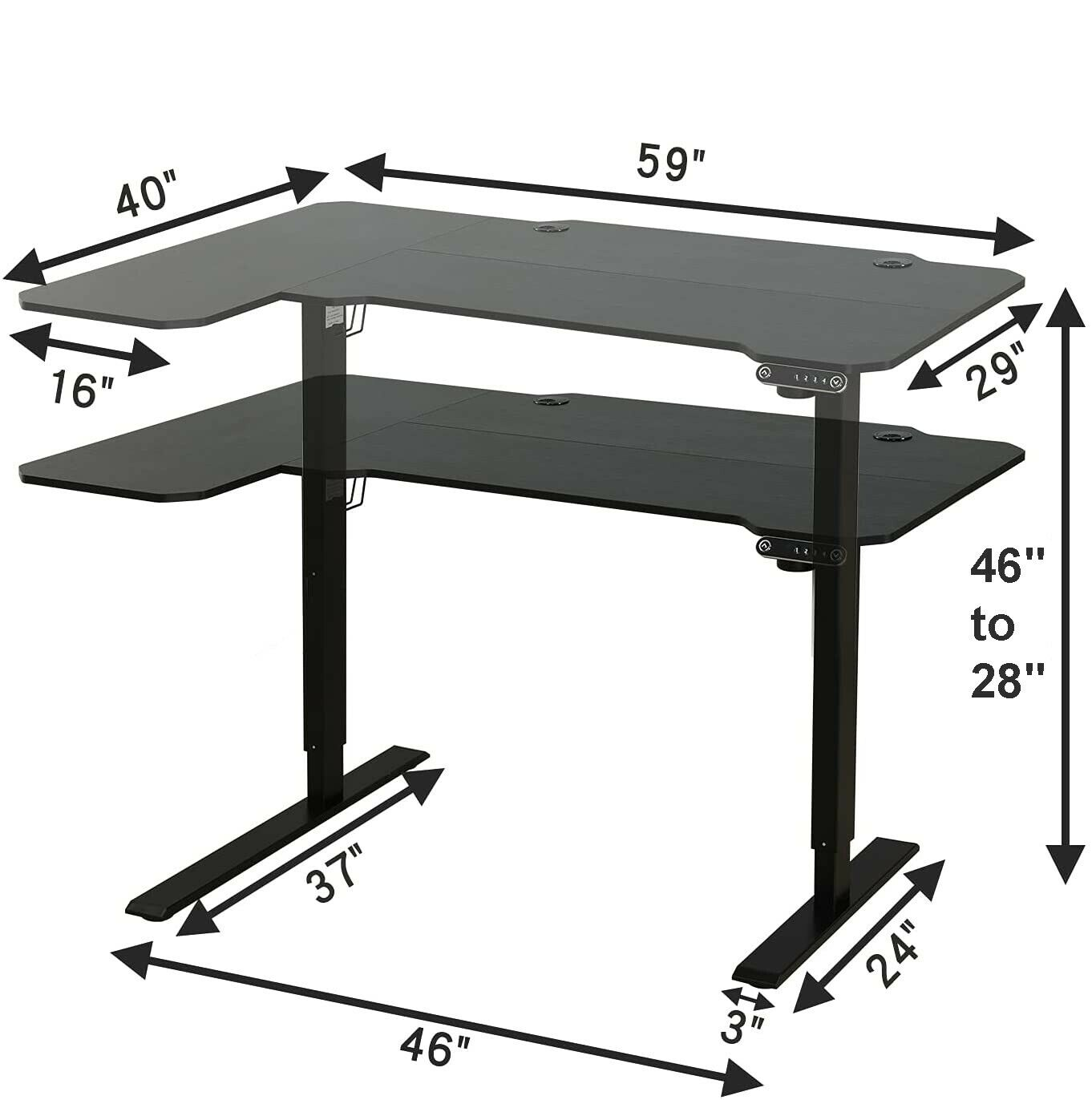 59“ L-Shaped Electric Standing Desk | Height Adjustable Lifting Table | Dandy Brands