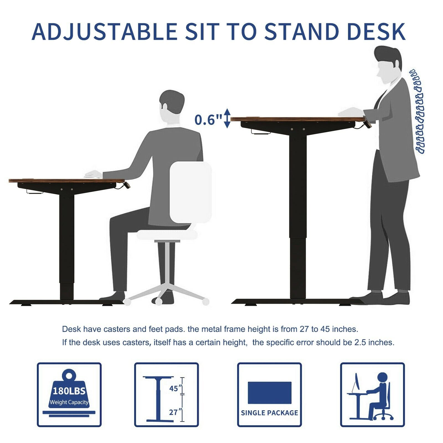 55" Electric Standing Desk |  Height Adjustable | Sit Lifting Home Table