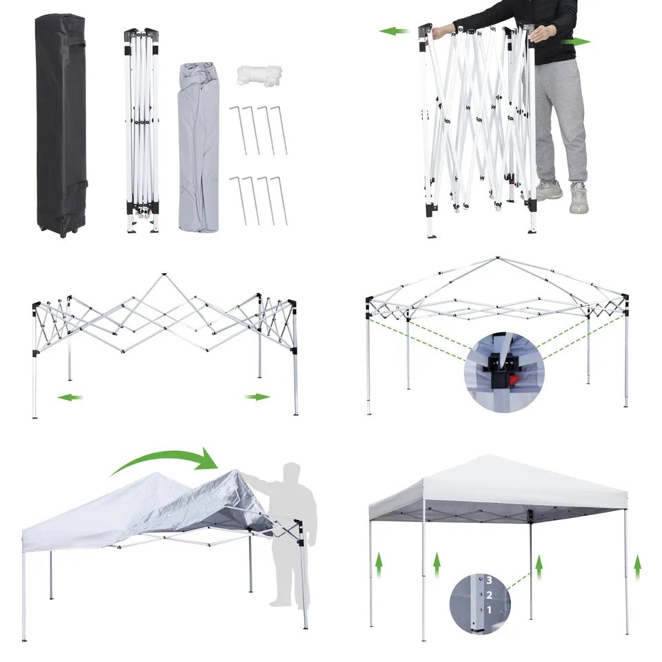 10x10 Pop Up Canopy Tent Adjustable Straight Leg Heights with Wheeled Bag Ropes