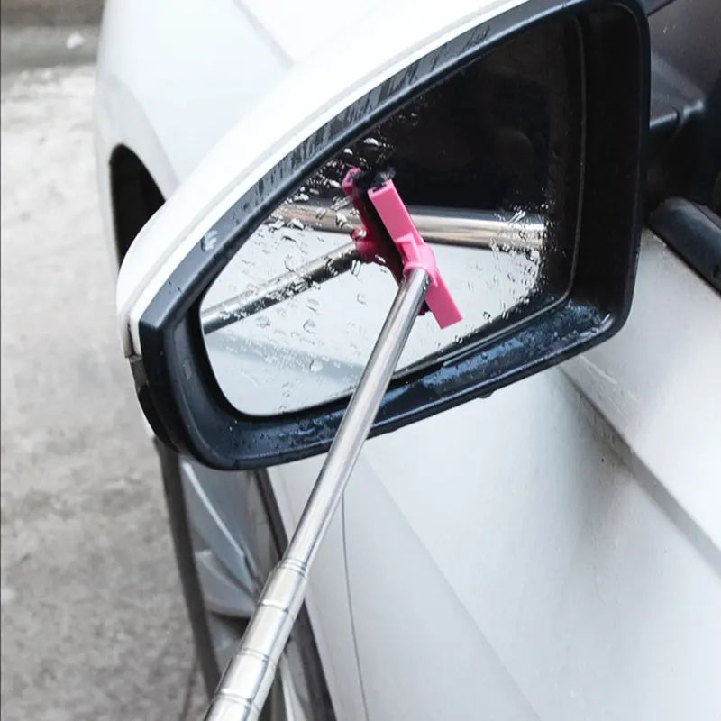 Car Rearview Mirror Wiper Stainless Steel Telescopic 98Cm Retractable Layered Brush Head Auto Mirror Wash Cleaning Brush Wiper